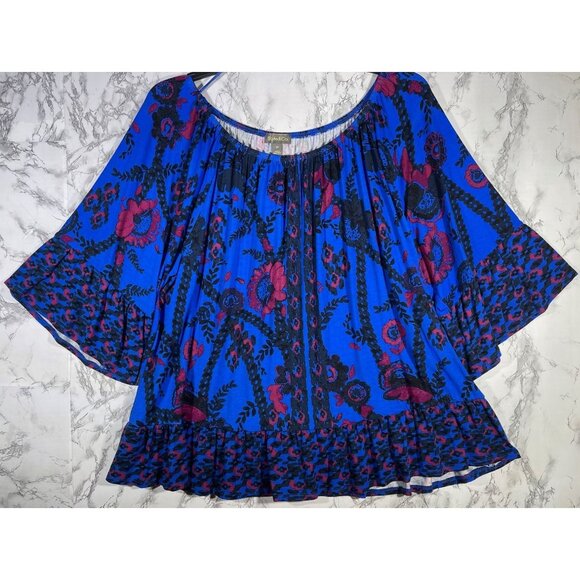 Style &Co Womens Size 3X Boho Floral dark Blue Print Blouse - Picture 1 of 8
